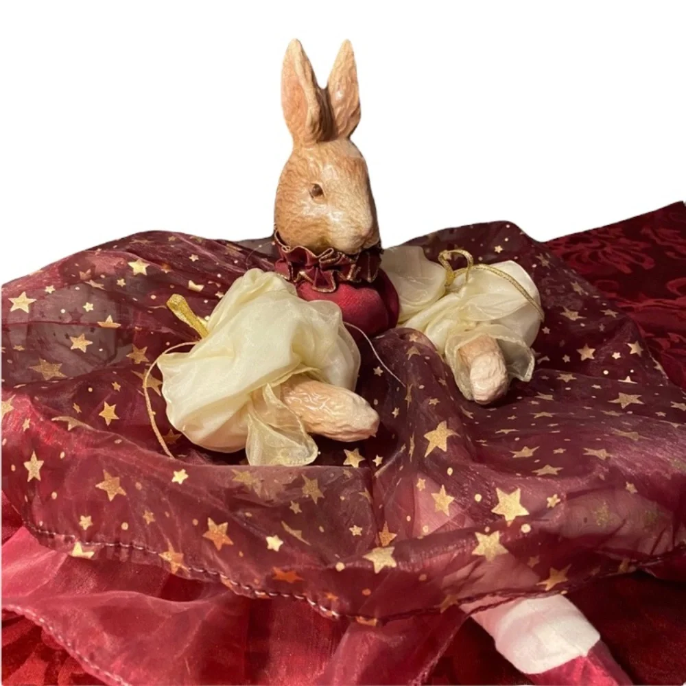 Luxury Rabbit Handcrafted Vintage Porcelain Head Bunny Décor Burgundy Gold